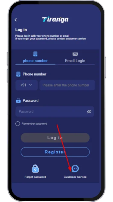 Select customer service on login page
